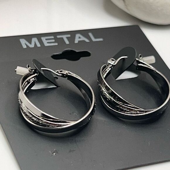 Metal Twisted Hoop Earrings Antiqued Silver $16ea / 3 for $25 - Picture 1 of 7